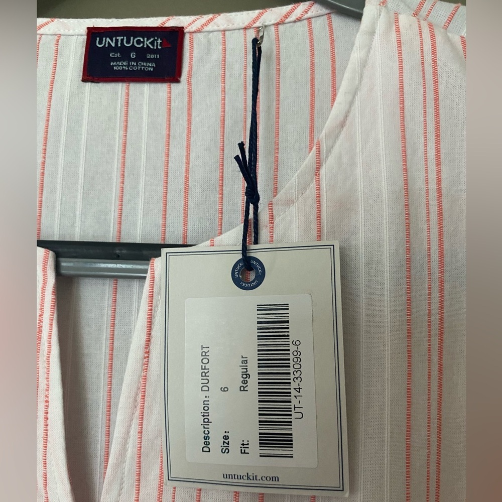 NWT UNTUCKit Durfort Women’s Boho Peasant Striped Tunic Shirt Sz 6 - Picture 6 of 8